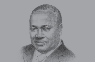 Sketch of <p>President John Dramani Mahama, on sustaining development</p>
